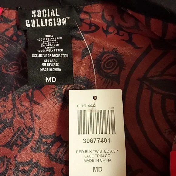 Hot Topic Social Collision NWT Red & Black Organza Babydoll Mini Dress Size M - Picture 6 of 11